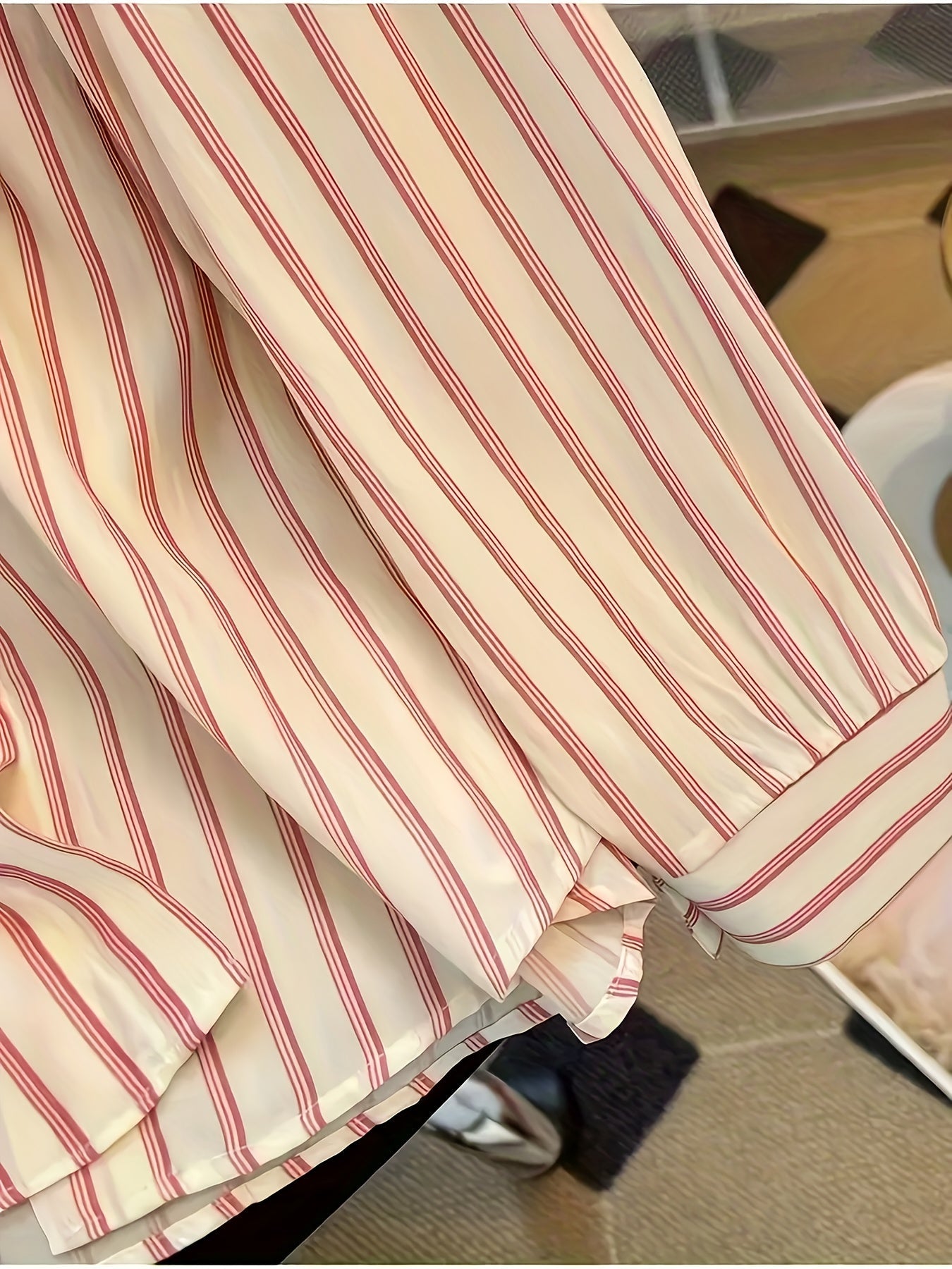 Camisa de rayas para mujer con cuello anudado en rosa