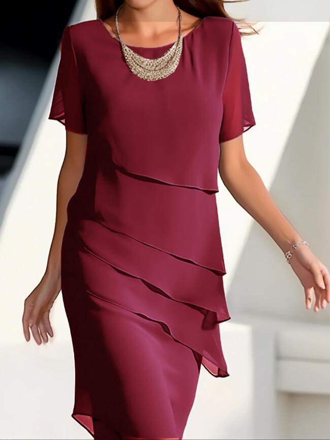Tanya – Abito patchwork in chiffon con scollo rotondo e maniche corte