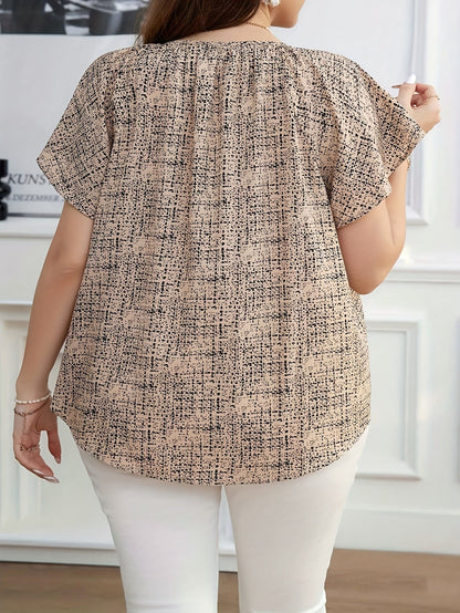 Blusa de verano para mujer con escote en V y estampado moderno – Casual y oficina