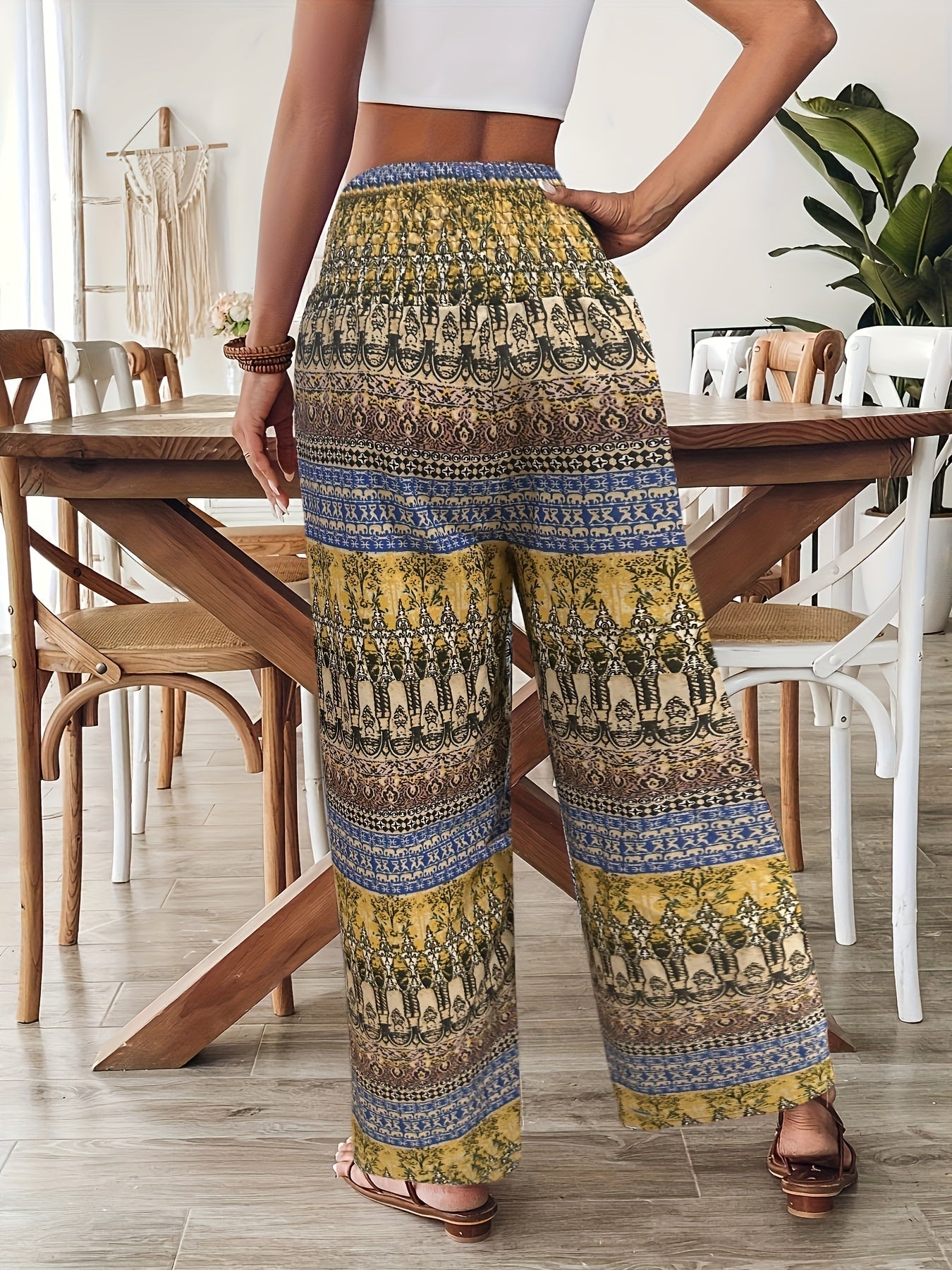 Damen Weite Boho-Hose mit geometrischem Muster für Urlaub und Freizeit