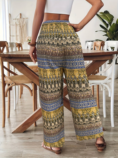 Damen Weite Boho-Hose mit geometrischem Muster für Urlaub und Freizeit