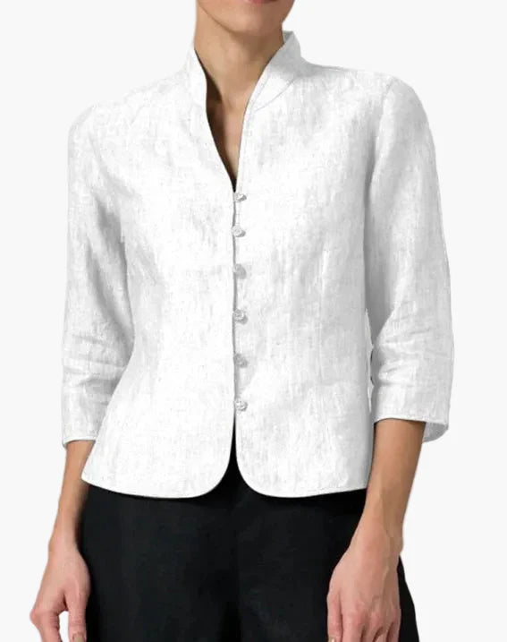 Blazer para mujer con cuello mao – Estilo business elegante con mangas 3/4 para oficina y día a día