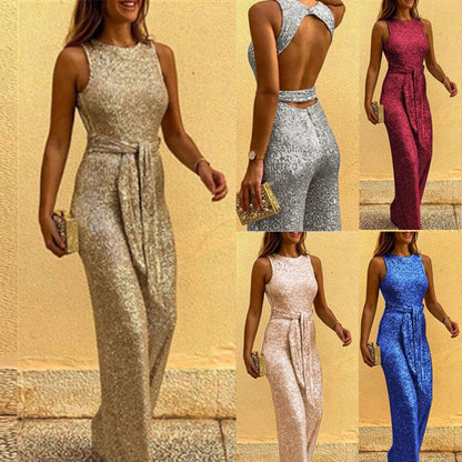 Mono elegante de lentejuelas para mujer con espalda descubierta para ocasiones festivas y fiestas