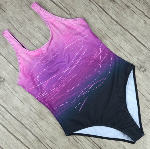 Damen Badeanzug Einteiler mit Rücken-Crisscross und Farbverlauf – Modischer Schwimmanzug für Strand und Pool