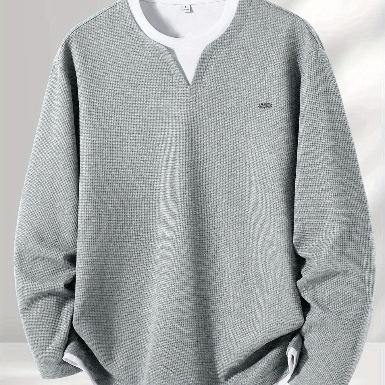 Suéter de punto de gofre para hombre, con escote en V, mangas largas y color liso