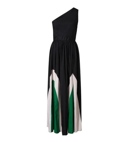 Rachael – Robe longue sans bretelles aux couleurs contrastées