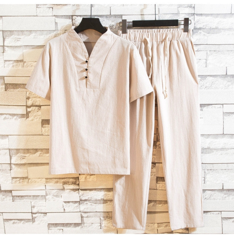 Herren Sommeranzug Set – Lässiges zweiteiliges Outfit mit Kurzarmhemd und Hose – Ideal für Freizeit & Alltag