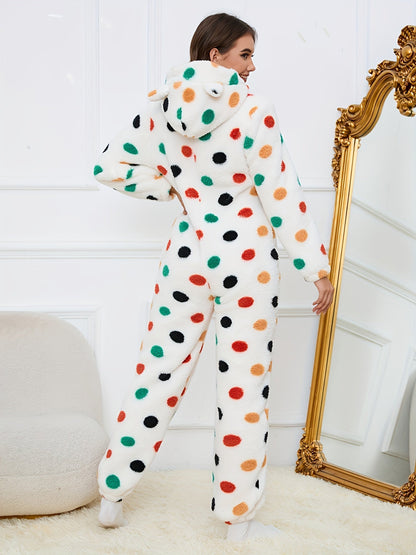 Damen Flauschiger Onesie mit Kapuze & Teddybär-Muster Rosa