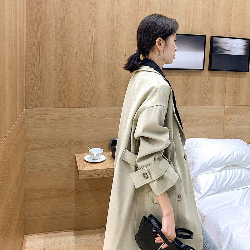 Oversized trenchcoat voor dames met pas in contrastkleur en oprolbare mouwen