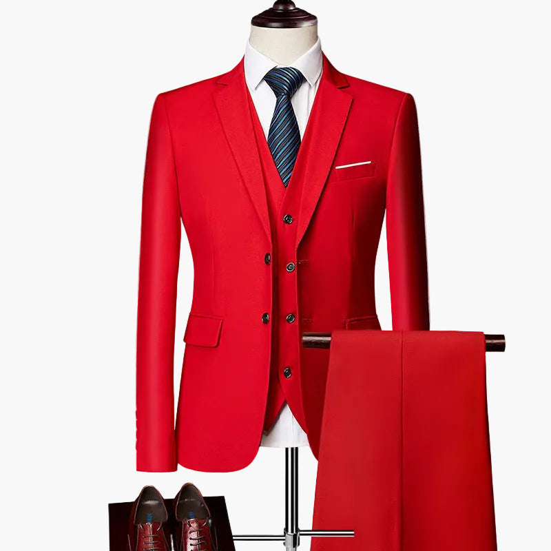 Męski trzyczęściowy garnitur slim fit na wesele i do biura – nowoczesny styl na letnie wydarzenia