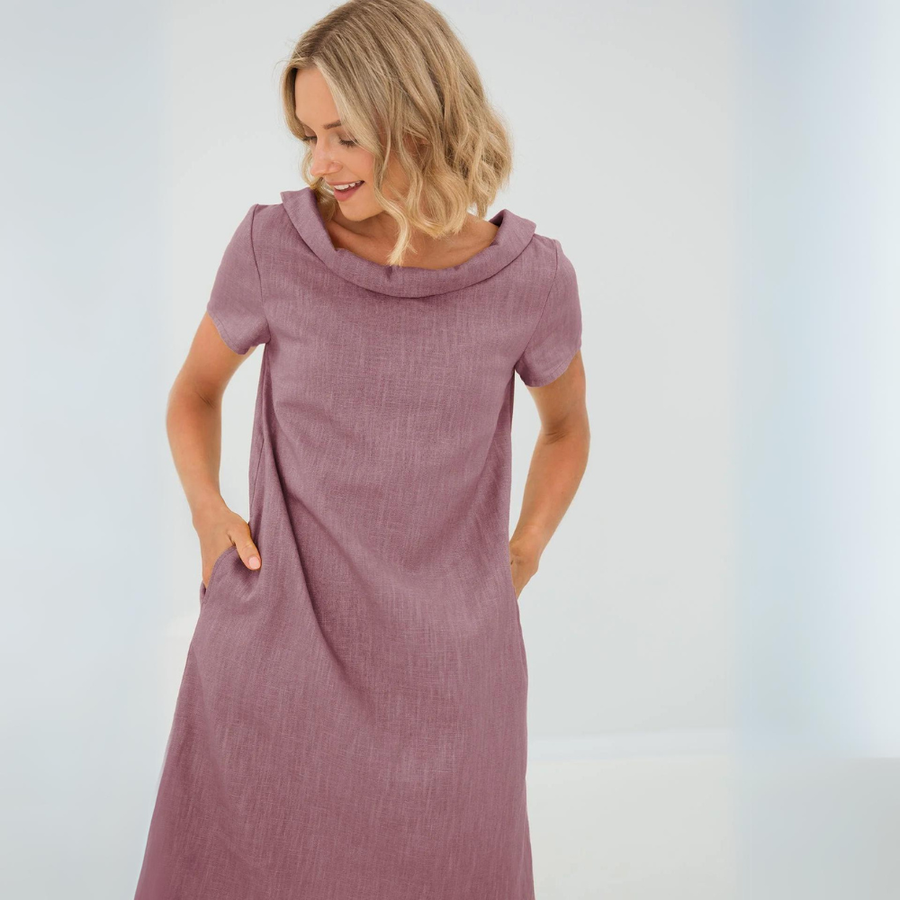 Mini-jurk voor dames met korte mouwen en zakken