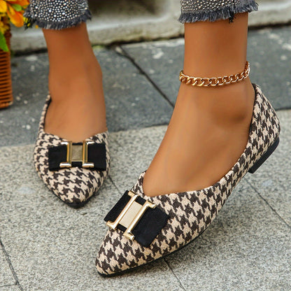 Bailarinas elegantes de pata de gallo para mujer con detalle de lazo – Flats de punta fina a la moda para el día a día y la oficina