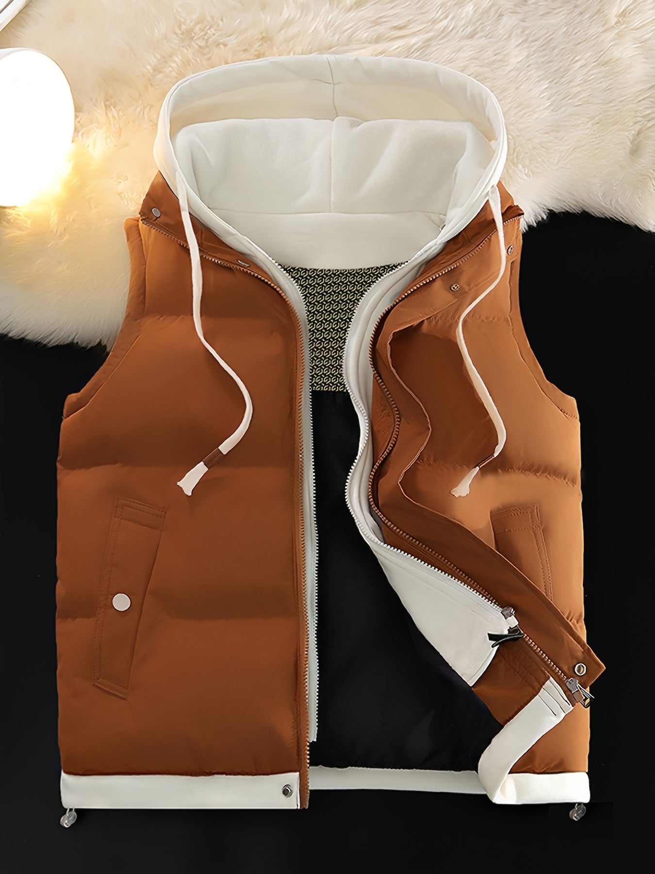 Unisex Steppweste mit Kapuze Doppel-Reißverschluss Winter Freizeit