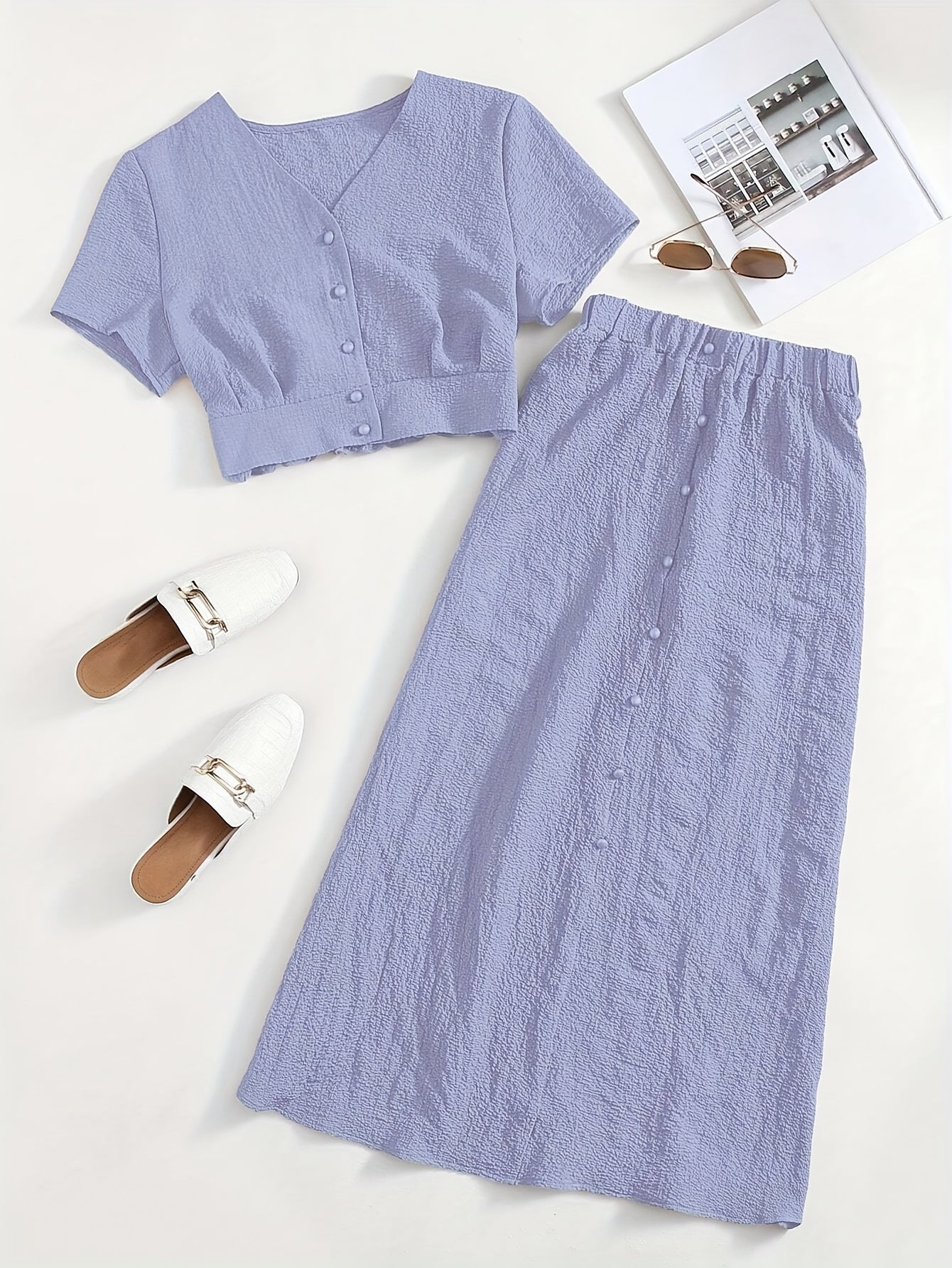 Dame To-delt Sæt – Elegant Fritidsoutfit med Croptop og Midi Nederdel, Moderne & Alsidigt