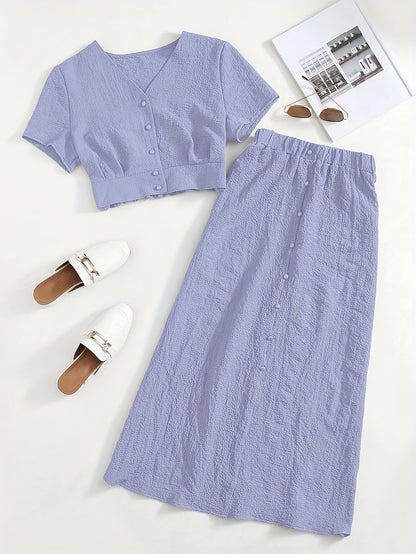 Dame To-delt Sæt – Elegant Fritidsoutfit med Croptop og Midi Nederdel, Moderne & Alsidigt