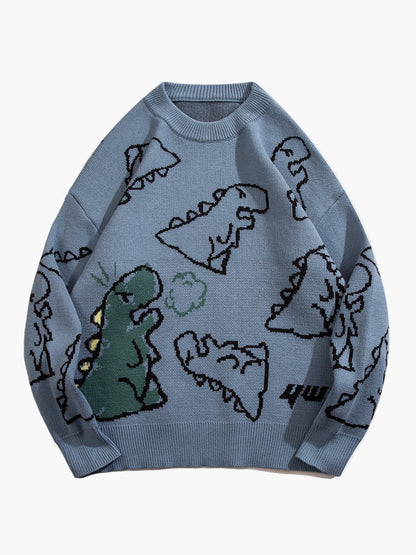 Herren Pullover im Cartoon-Dinosaurier-Design, lässig, Streetwear, für Herbst & Winter