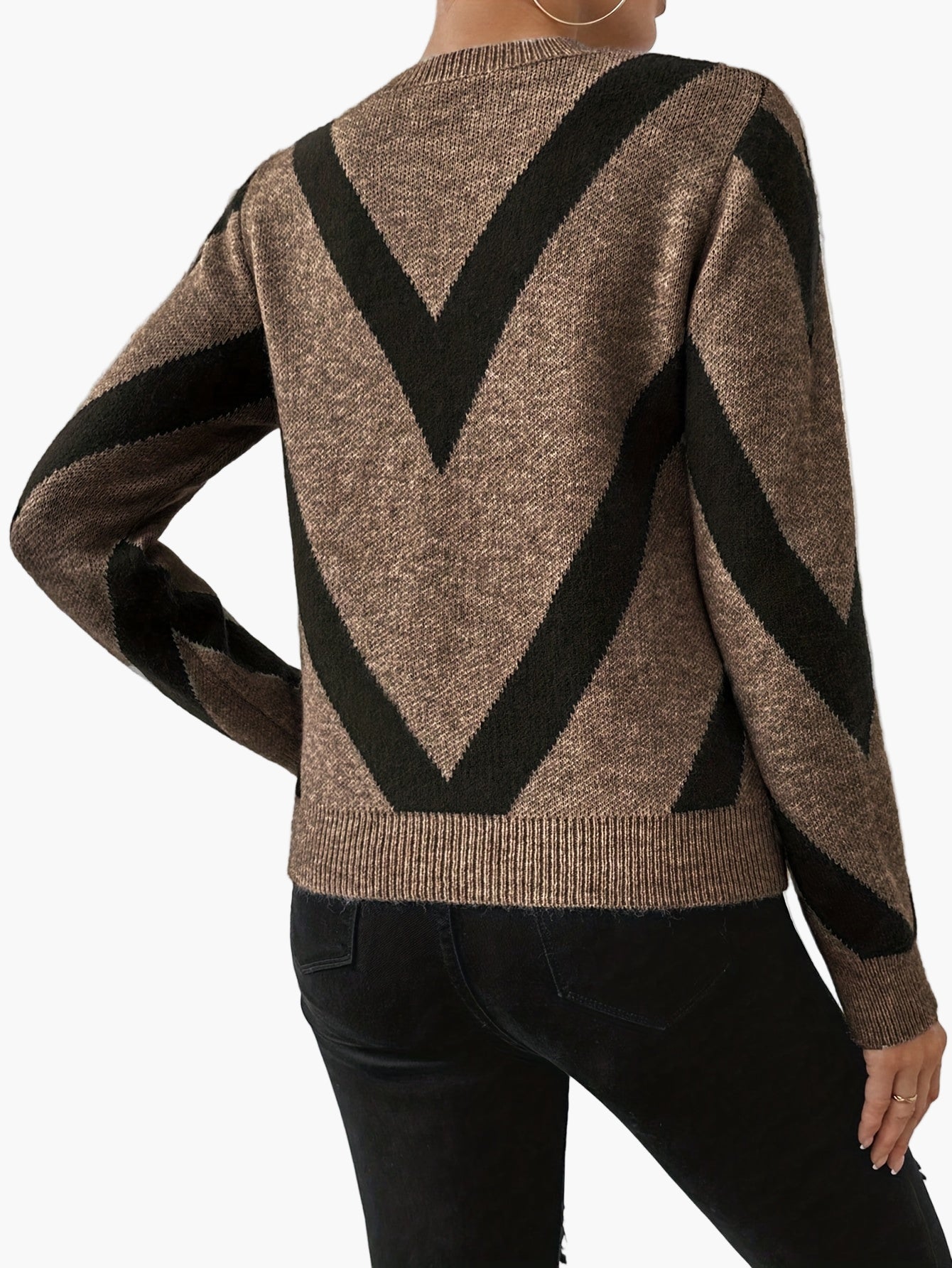 Damtröja Elegant stickad tröja med geometriskt mönster för höst och vinter