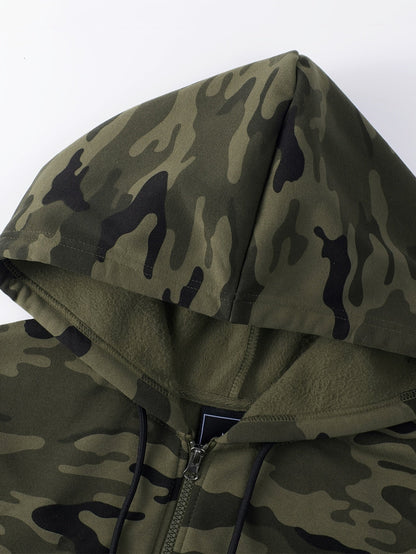 Chándal de hombre de camuflaje, chaqueta con capucha y pantalón, conjunto de dos piezas