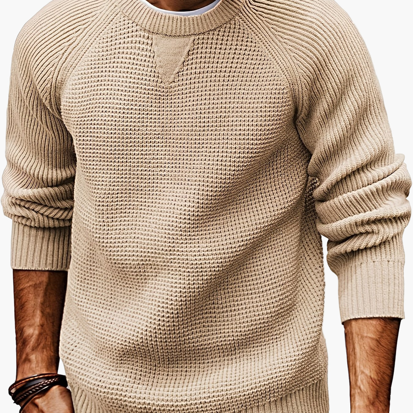 Męski sweter z dzianiny w stylu vintage, regular fit, z okrągłym dekoltem