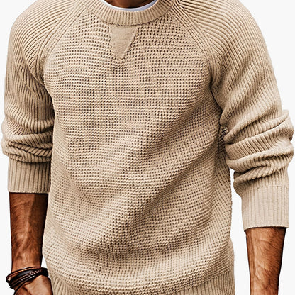 Męski sweter z dzianiny w stylu vintage, regular fit, z okrągłym dekoltem