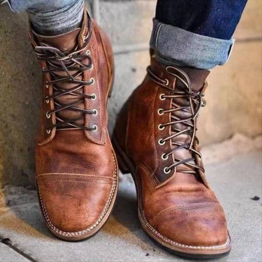 Botas de Piel Sintética para Hombre – Botas Vintage Clásicas para Día a Día y Ocio