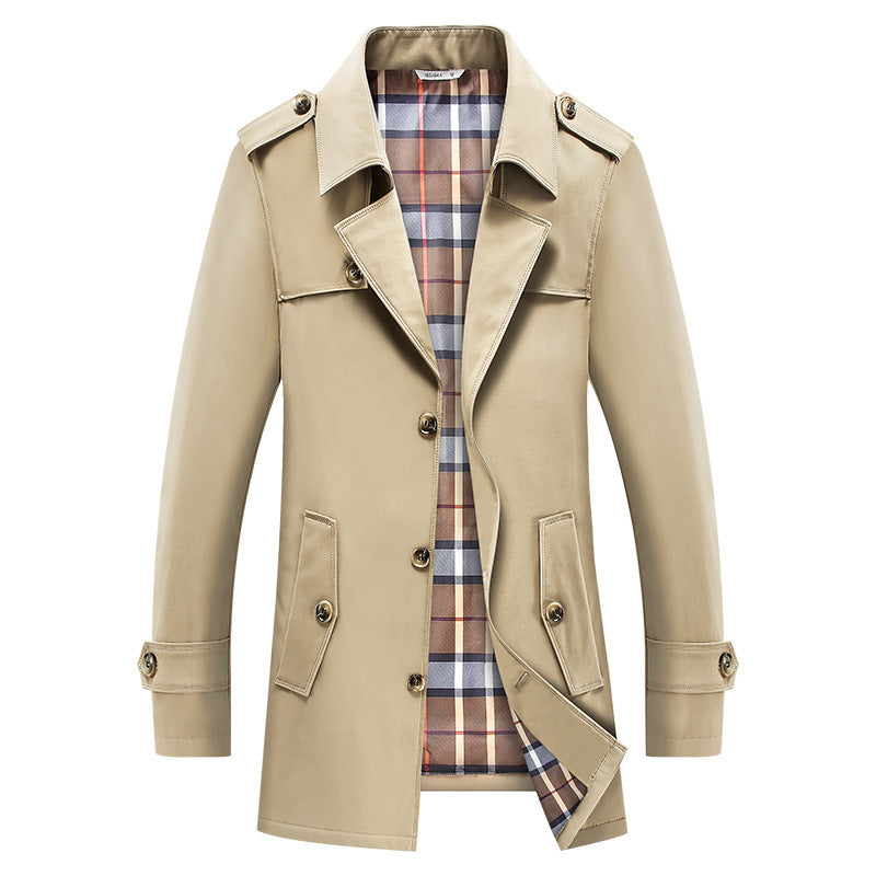 Trenchcoat voor heren met geruite voering en epauletten