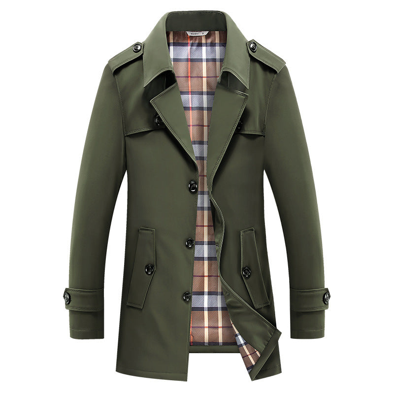 Trenchcoat voor heren met geruite voering en epauletten