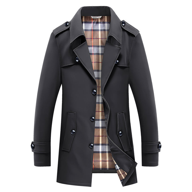 Trenchcoat voor heren met geruite voering en epauletten