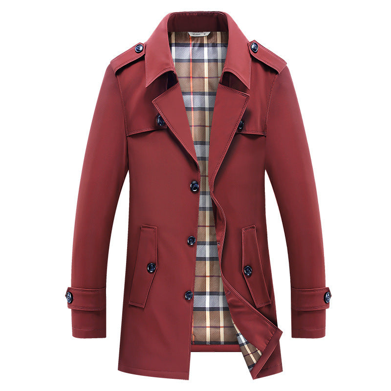 Trenchcoat voor heren met geruite voering en epauletten