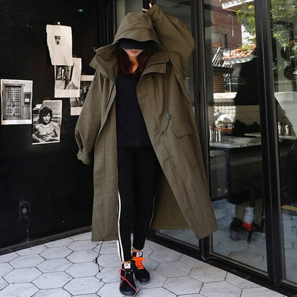 Oversized parka voor dames met extra grote capuchon en koord in de taille