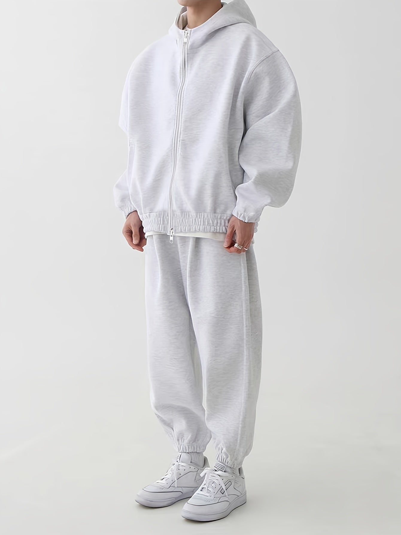 Completo unisex con felpa con cappuccio e cerniera e pantaloni da jogging, comodo completo sportivo loungewear