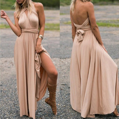 Abito lungo da donna con design schiena scoperta – Abito da sera elegante, versatile, da festa