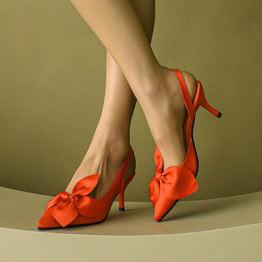 Dame Stiletto Pumps med sløjfe og spids tå – Elegante slingback højhælede sko til festlige lejligheder