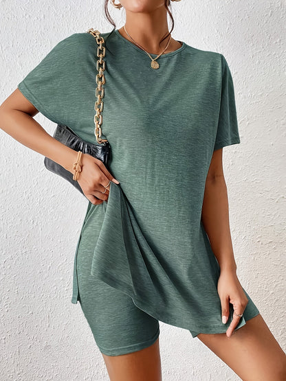 Damen Lounge Set Kurzarmshirt und Shorts – Elegantes Freizeit Outfit für Zuhause & Alltag