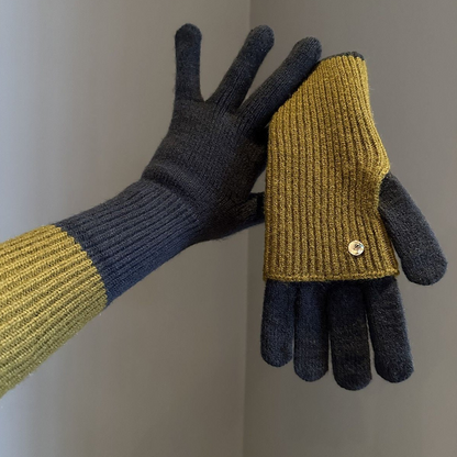 Strickhandschuhe mit abnehmbaren Fäustling-Aufsatz Beige Grau Zweifarbig