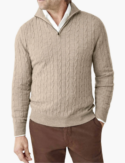 Herre Kabelstrikket Pullover med Lynlås – Klassisk stil til arbejde og fritid