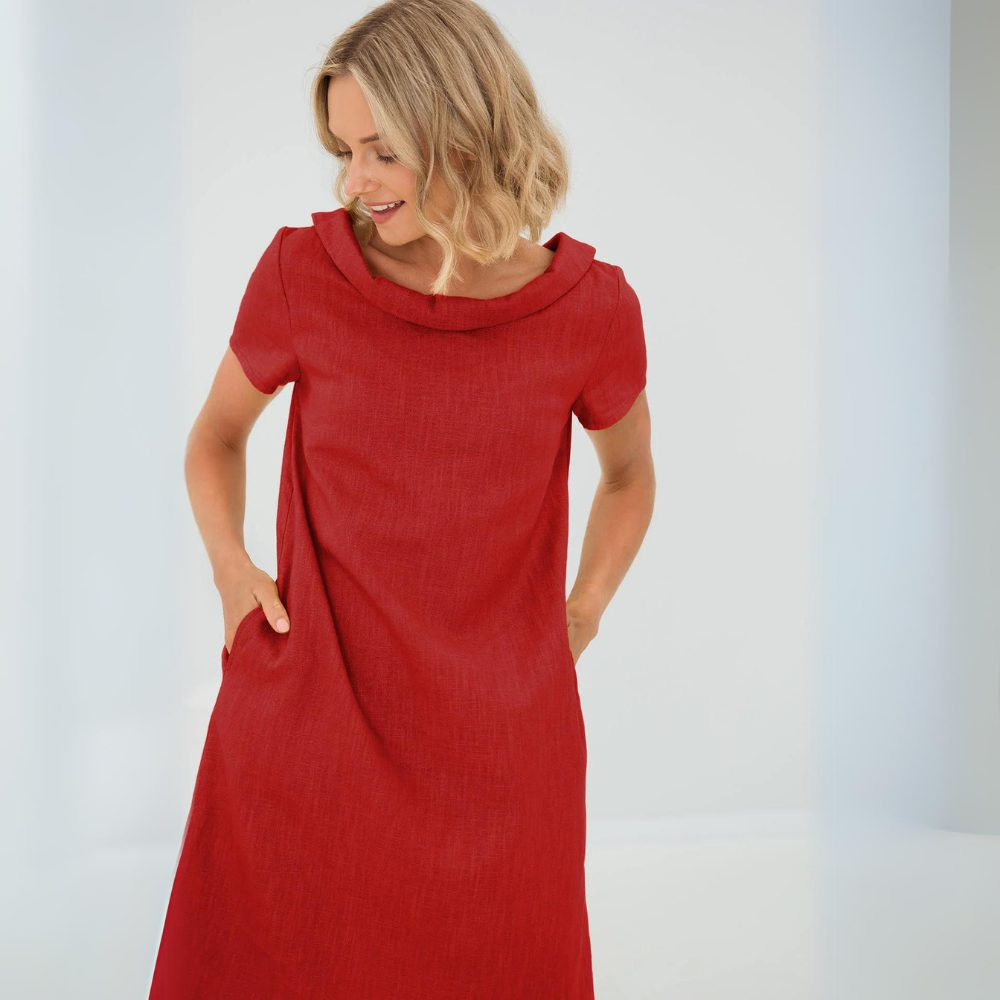 Mini-jurk voor dames met korte mouwen en zakken