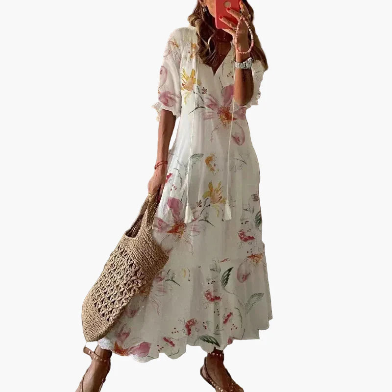 Dame maxi boho-kjole – Sommerkjole med blomsterprint, fritid og ferie