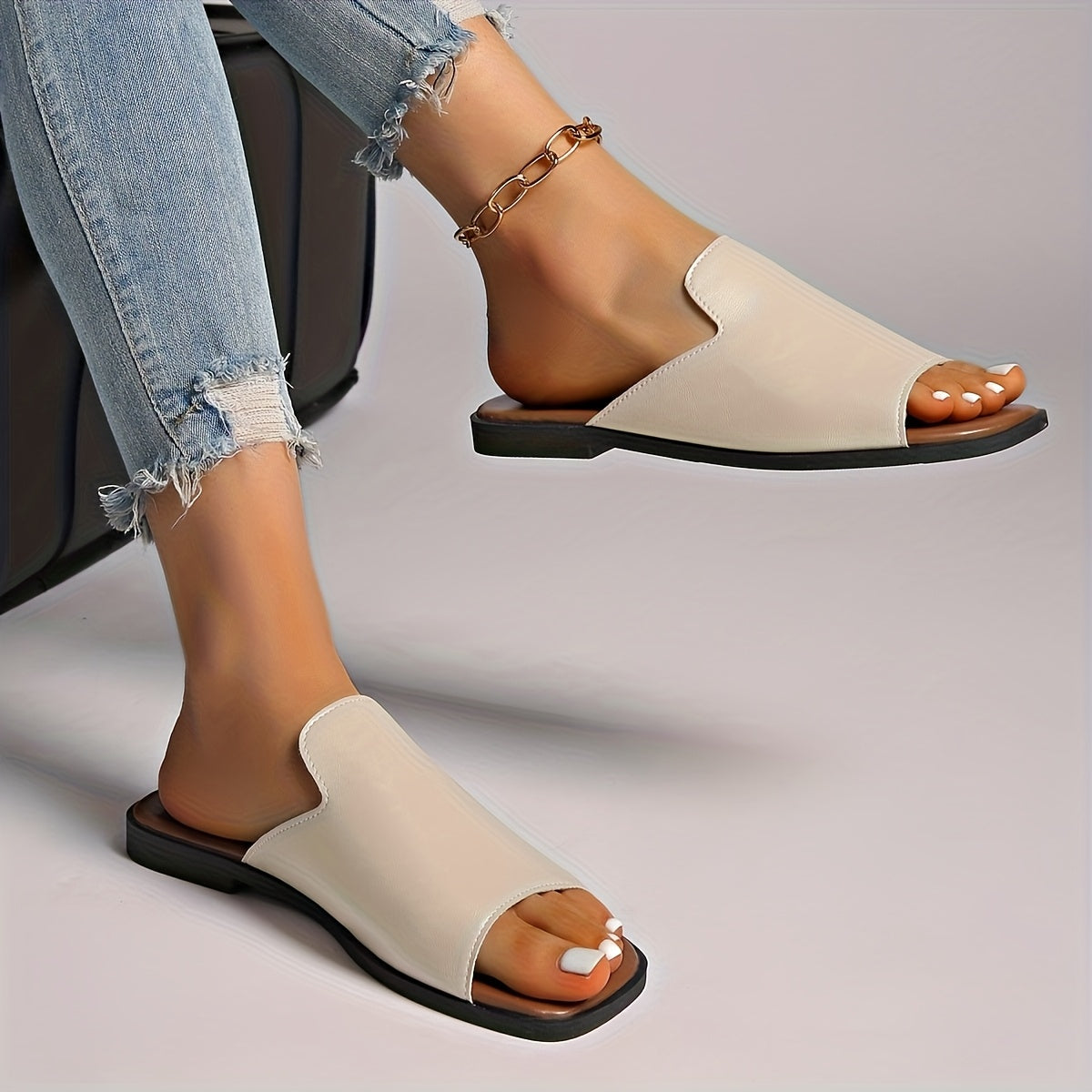 Damen Slip-On Sandalen mit eckiger Spitze – Moderner Sommerschuh für Alltag und Freizeit