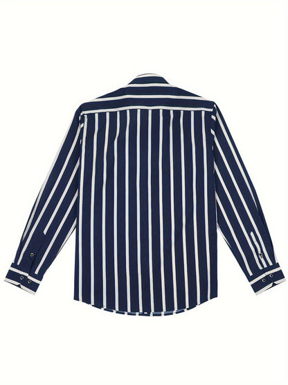 Chemise décontractée homme slim fit à rayures avec patte de boutonnage – Parfaite pour le quotidien et les sorties