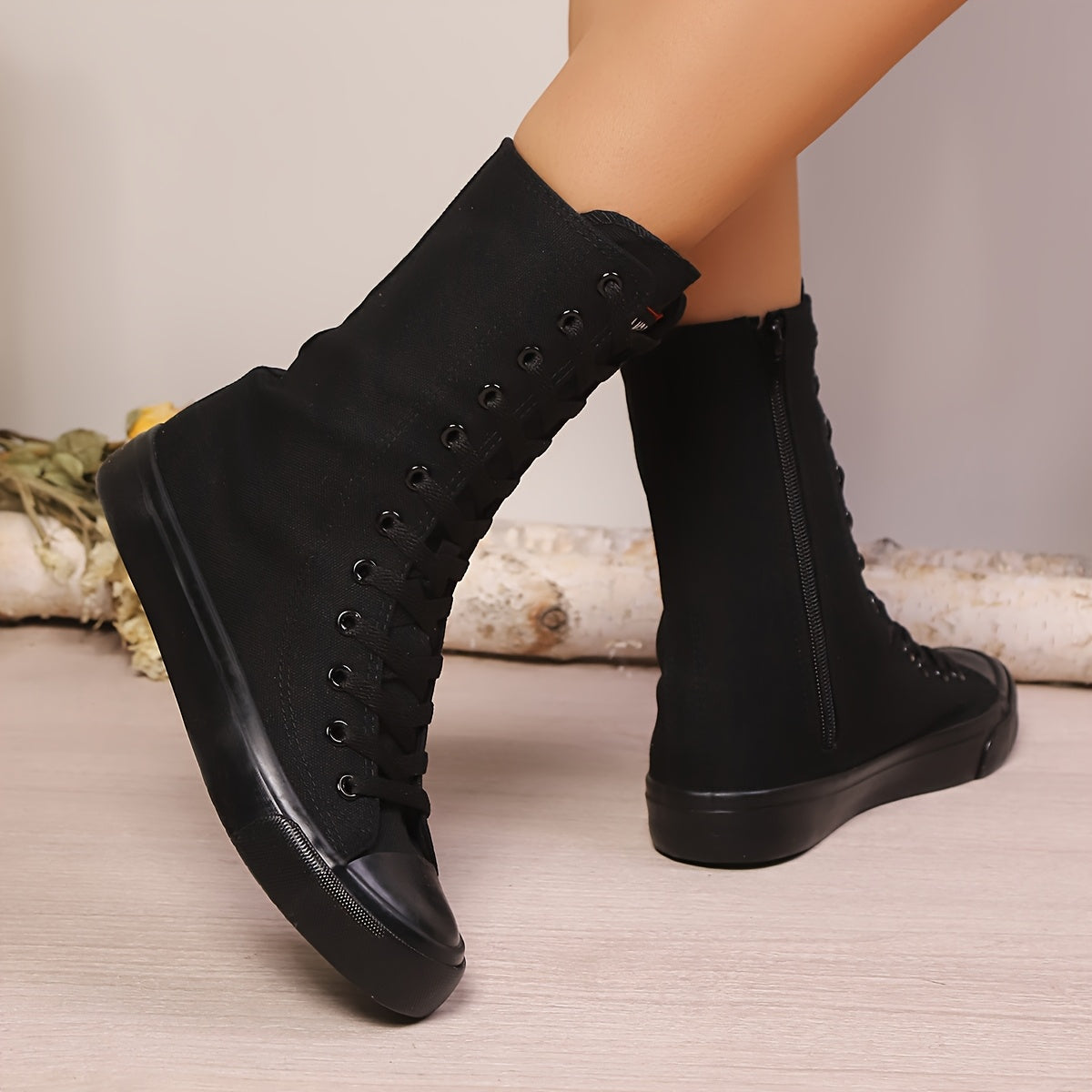 Damen Mid-Calf Schnür-Sneaker mit Reißverschluss Weiß