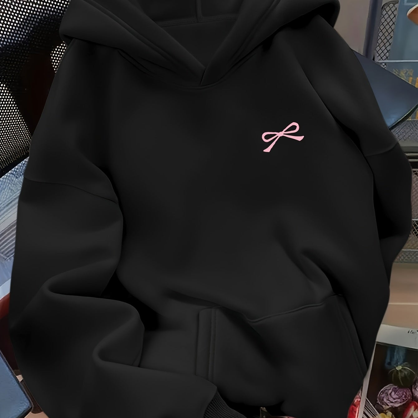 Sudadera con capucha extragrande para mujer, con bordado de lazo