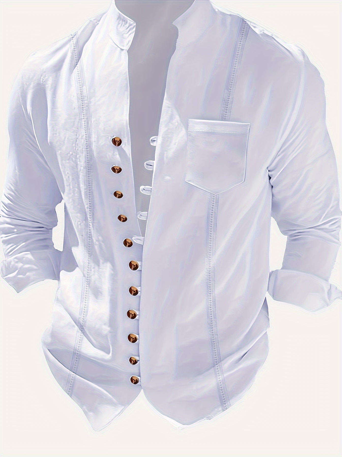 Camicia casual da uomo con collo alla coreana e abbottonatura – Maglia a maniche lunghe elegante per tutti i giorni e il weekend