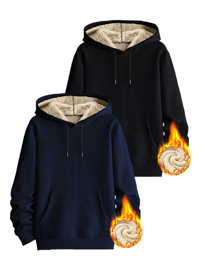 Pack de dos sudaderas con capucha forradas, en colores lisos y con bolsillo canguro – conjunto de sudaderas cálido
