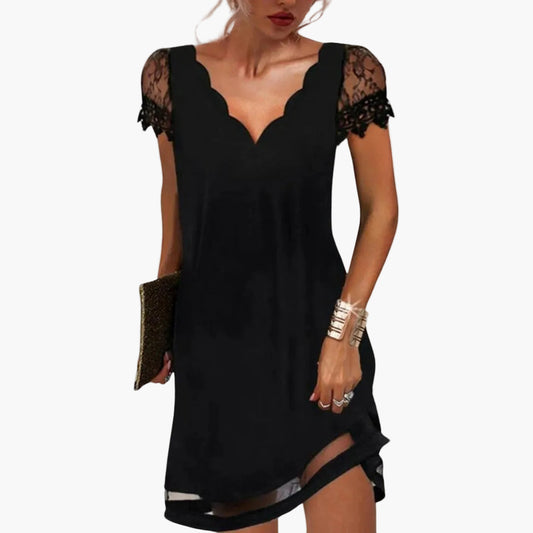 Vestito da donna con maniche in pizzo e scollo a onde – Elegante abito da sera per occasioni speciali