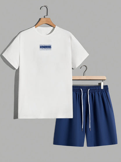 Męski zestaw streetwear z koszulką z grafiką i szortami – nowoczesny casualowy look, styl miejski