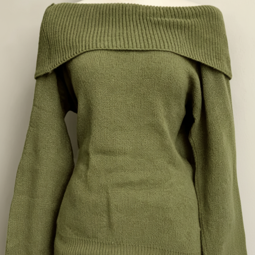 Damen Carmen-Pullover Gestrickt Off-Shoulder Grün