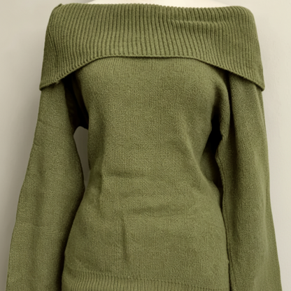 Damen Carmen-Pullover Gestrickt Off-Shoulder Grün