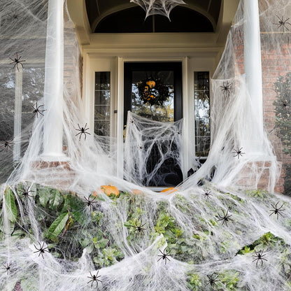 Decorazione ragnatela di Halloween con ragni di plastica – Perfetta decorazione spaventosa per casa e giardino