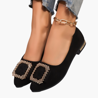 Damen Elegante Slip-On Ballerinas mit Strass-Schnalle – Modische Schuhe für Alltag und besondere Anlässe